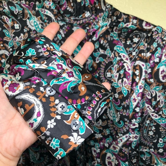 Ann Taylor Petite Paisley Mock Tie Neck Puff Sleeve Top size XSP - Picture 5 of 9